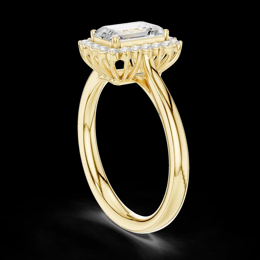 Emerald Cut Solitaire with Diamond Halo Ring - Image 4 Emerald Cut Solitaire with Diamond Halo Ring, view 4 of 6