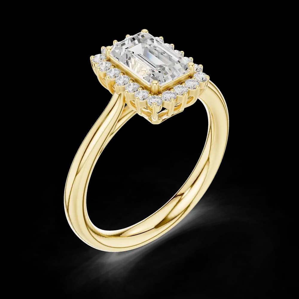 Emerald Cut Solitaire with Diamond Halo Ring - Image 5 Emerald Cut Solitaire with Diamond Halo Ring, view 5 of 6
