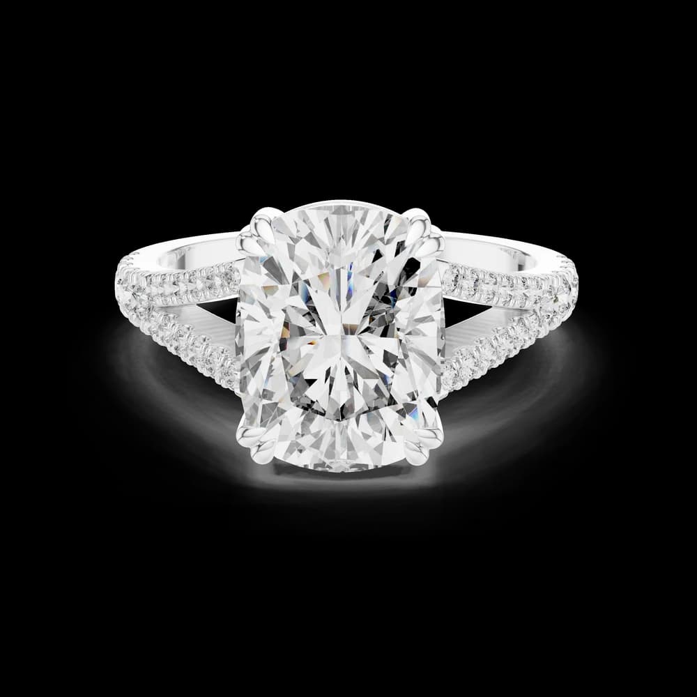 Rectangular Cushion Cut Split Pave Lab Grown Diamond Ring - Image 2 Rectangular Cushion Cut Split Pave Lab Grown Diamond Ring, view 2 of 6
