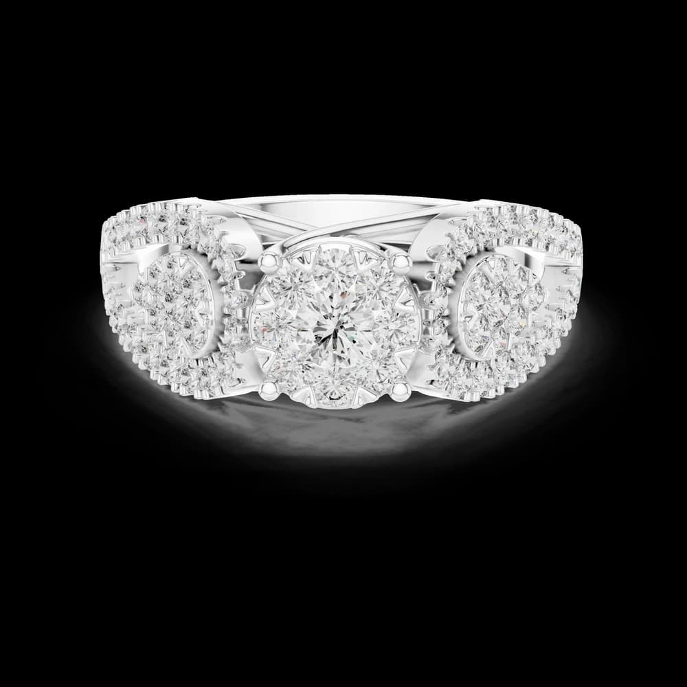 Luxury Three Stone Floral Cluster Lab Grown Diamond Ring - Image 2 Luxury Three Stone Floral Cluster Lab Grown Diamond Ring, view 2 of 6