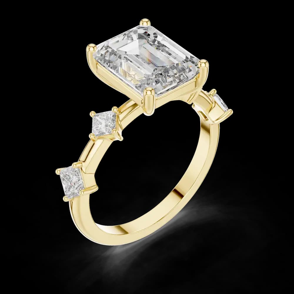 Emerald Center Princess Side Lab Gron Diamond Ring - Image 5 Emerald Center Princess Side Lab Gron Diamond Ring, view 5 of 6