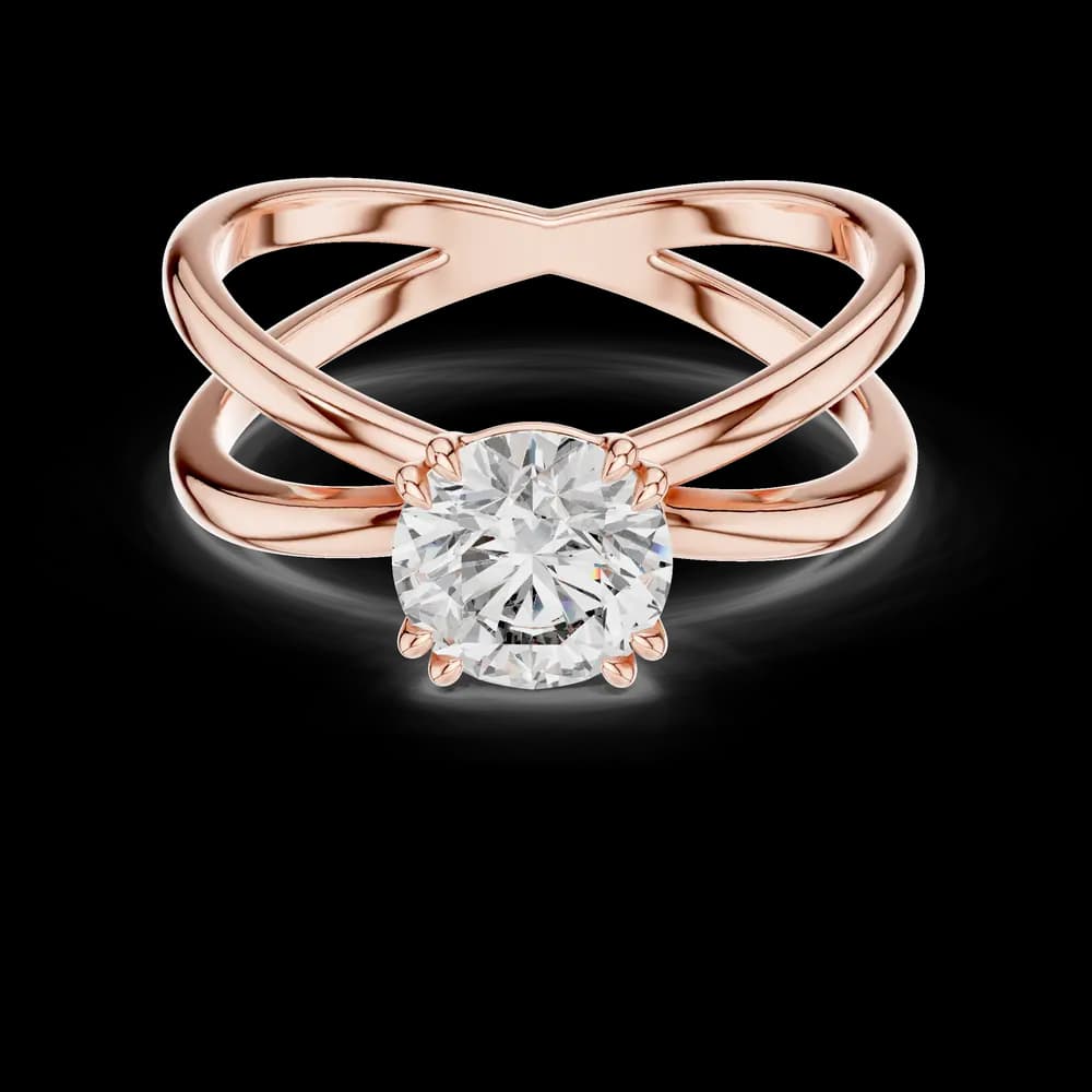 Crossover Solitaire Round Lab Grown Gold Ring - Image 1 Crossover Solitaire Round Lab Grown Gold Ring, view 1 of 3