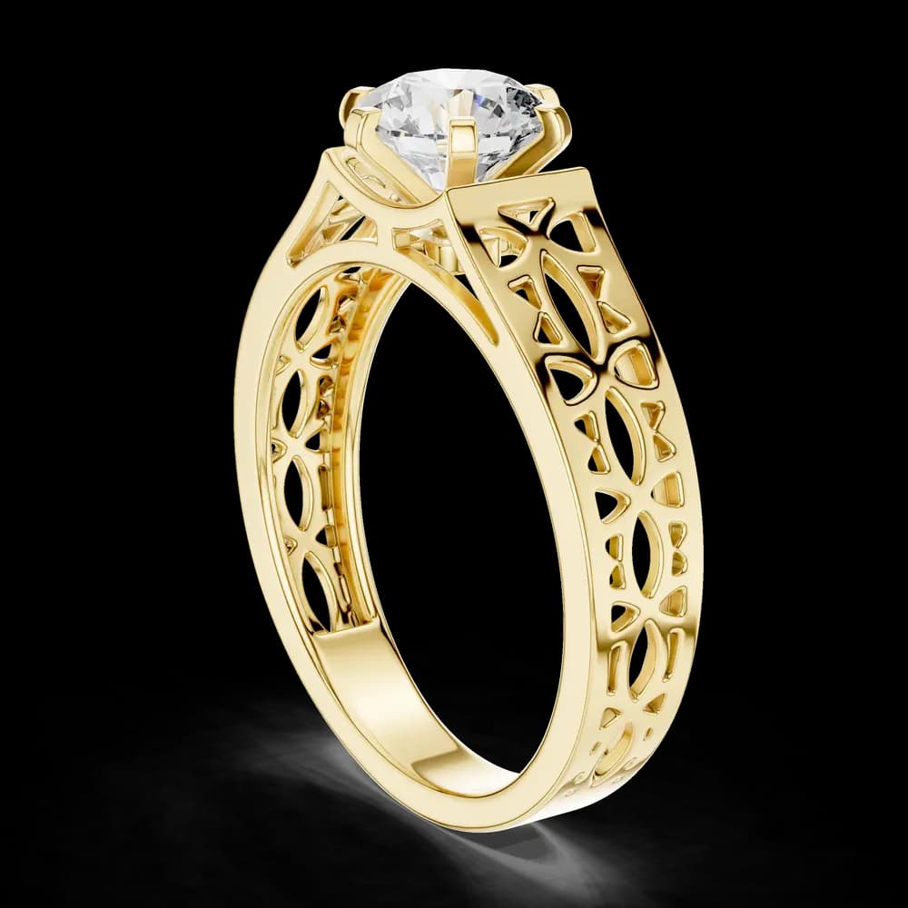 Detailed Filigree Round Lab Grown Diamond Ring - Image 4 Detailed Filigree Round Lab Grown Diamond Ring, view 4 of 5
