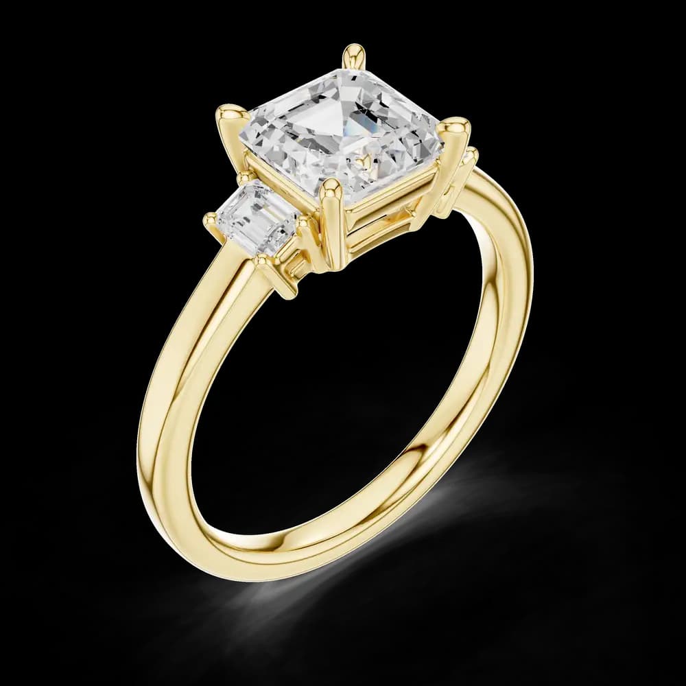 Elegant Asscher Three Stone Lab Grown Diamond Ring - Image 5 Elegant Asscher Three Stone Lab Grown Diamond Ring, view 5 of 6