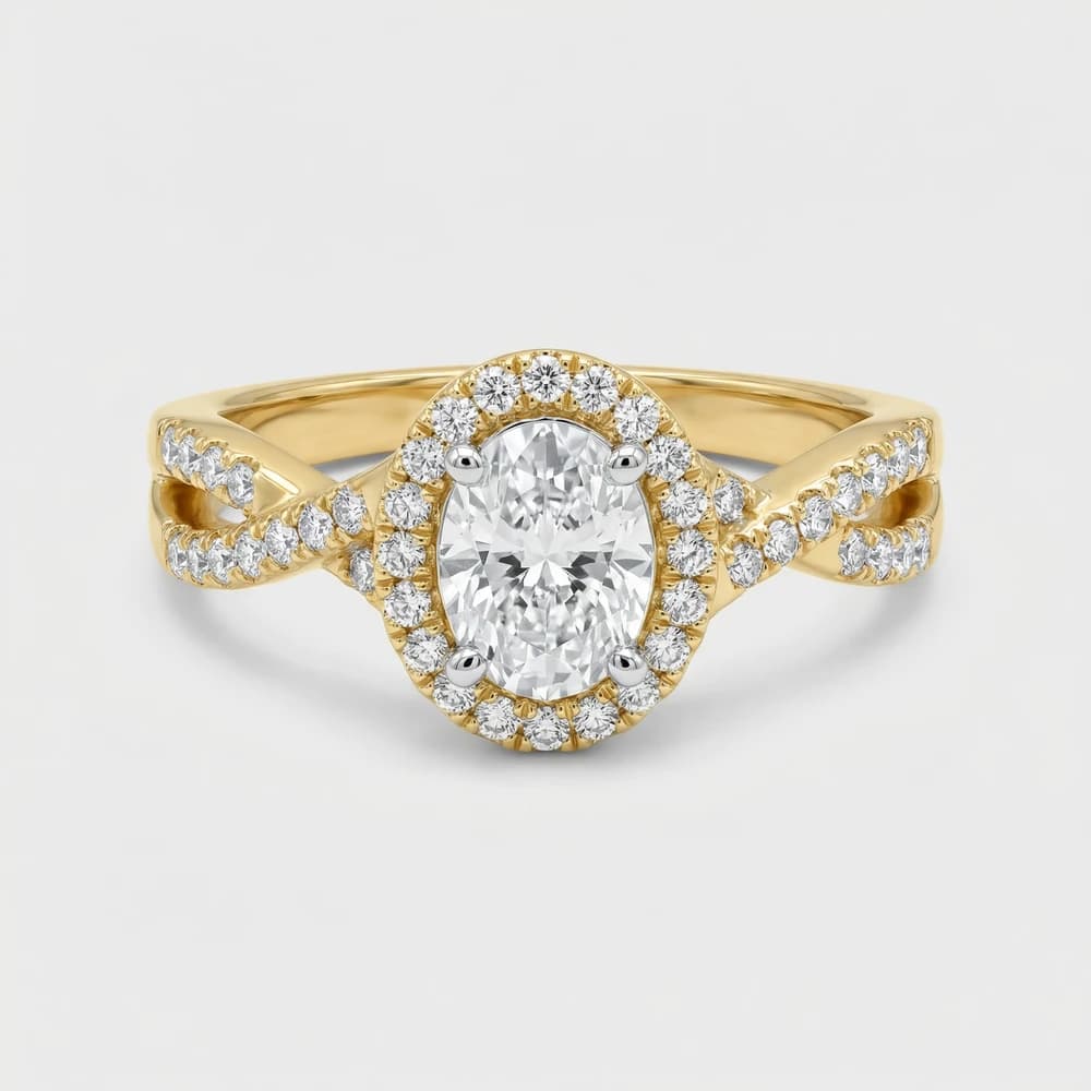 Twisted Oval Halo Lab Grown Diamond Ring - Image 1 Twisted Oval Halo Lab Grown Diamond Ring, view 1 of 2