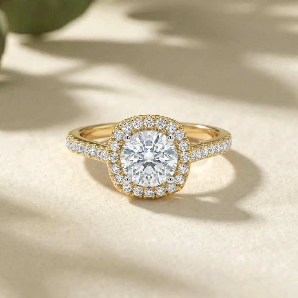 Round Halo Pave Lab Grown Diamond Ring - Image 1 Round Halo Pave Lab Grown Diamond Ring, view 1 of 3