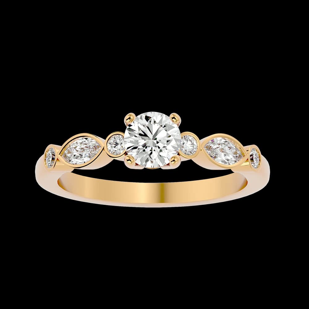 Round Solitaire Marquise Band Lab Grown Diamond Solitaire Ring - Image 1 Round Solitaire Marquise Band Lab Grown Diamond Solitaire Ring, view 1 of 4