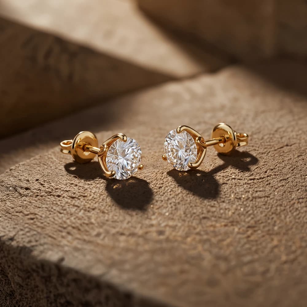 Sophisticated Three Prong Diamond Studs - Image 3 Sophisticated Three Prong Diamond Studs, view 3 of 4