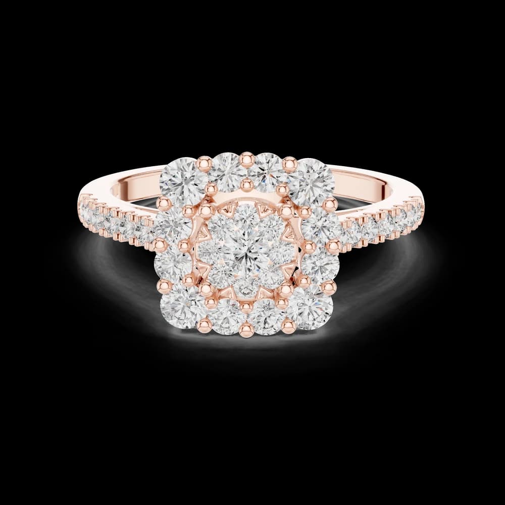 Square Cluster Halo Pavé Yellow Lab Grown Diamond Ring - Image 1 Square Cluster Halo Pavé Yellow Lab Grown Diamond Ring, view 1 of 6