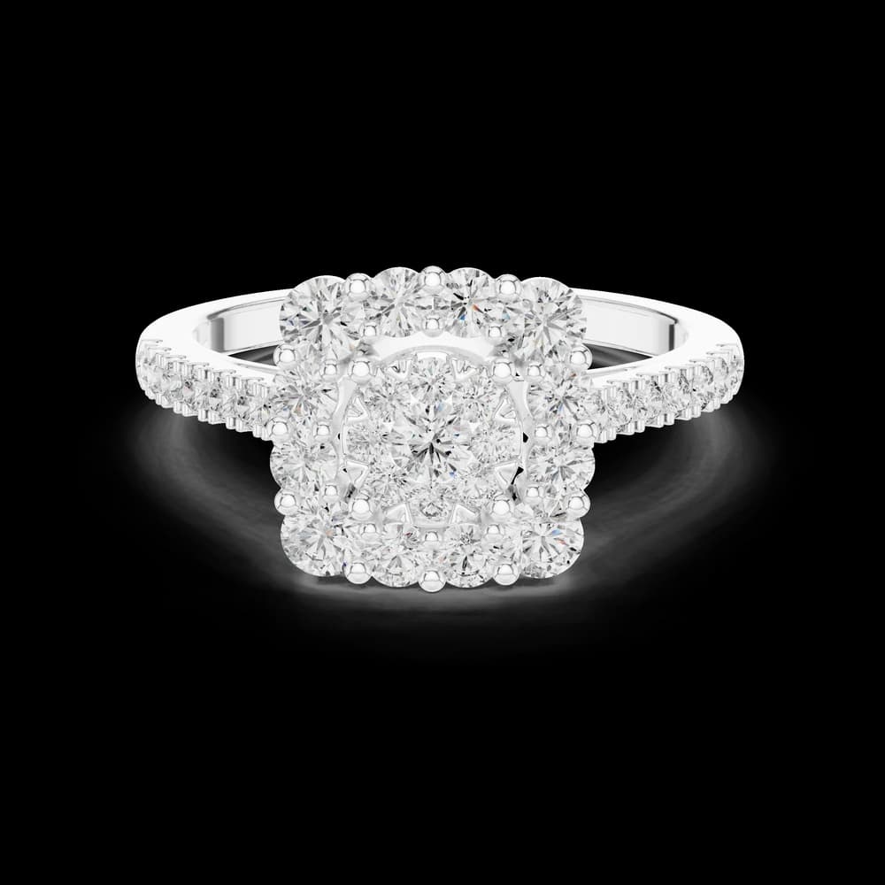 Square Cluster Halo Pavé Yellow Lab Grown Diamond Ring - Image 2 Square Cluster Halo Pavé Yellow Lab Grown Diamond Ring, view 2 of 6