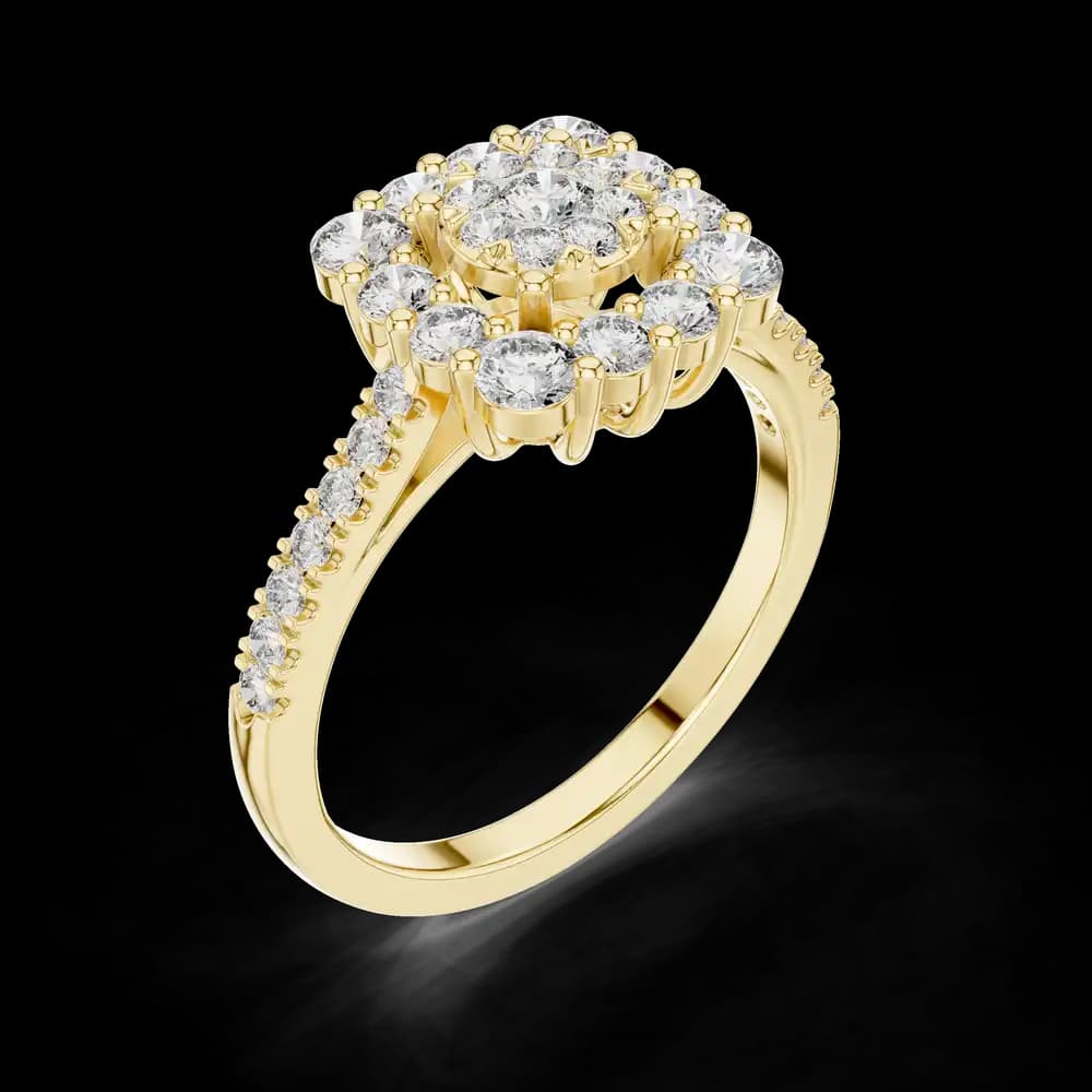 Square Cluster Halo Pavé Yellow Lab Grown Diamond Ring - Image 5 Square Cluster Halo Pavé Yellow Lab Grown Diamond Ring, view 5 of 6