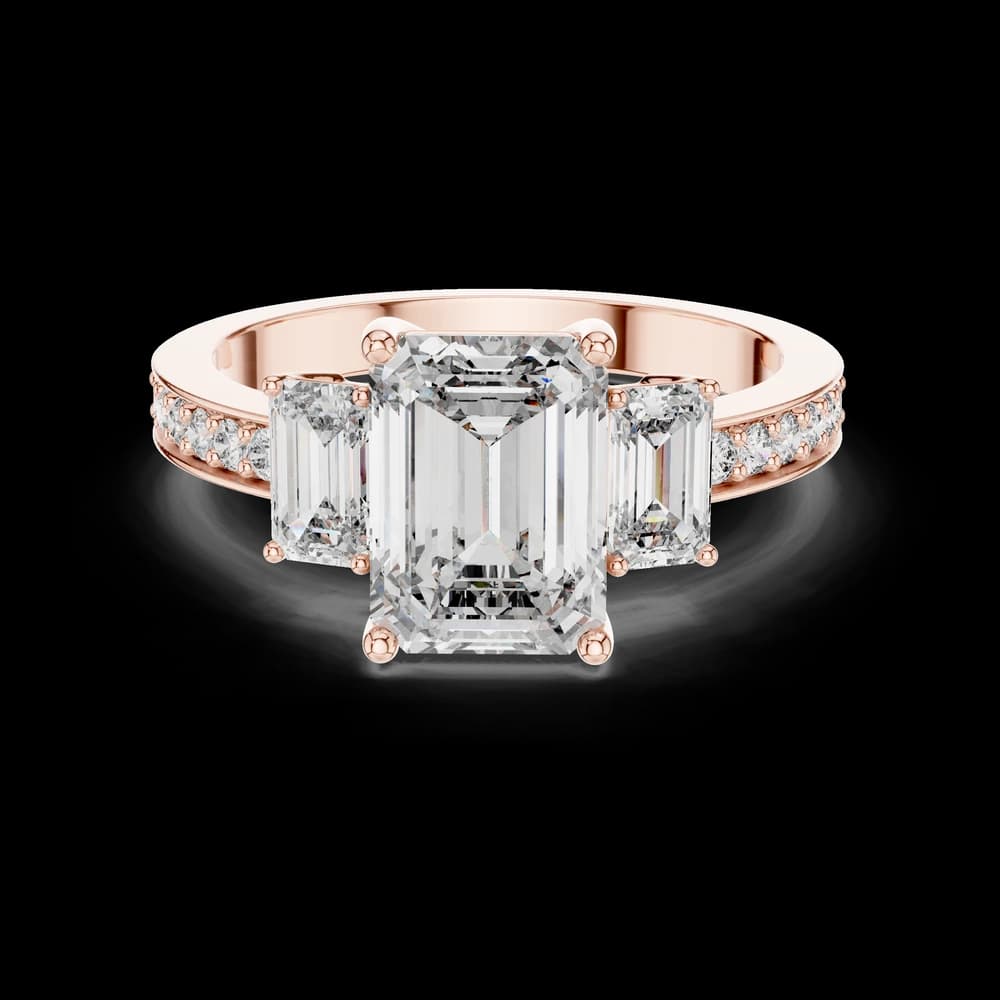 Three Stone Pavé Emerald Lab Grown Diamond Ring - Image 1 Three Stone Pavé Emerald Lab Grown Diamond Ring, view 1 of 5