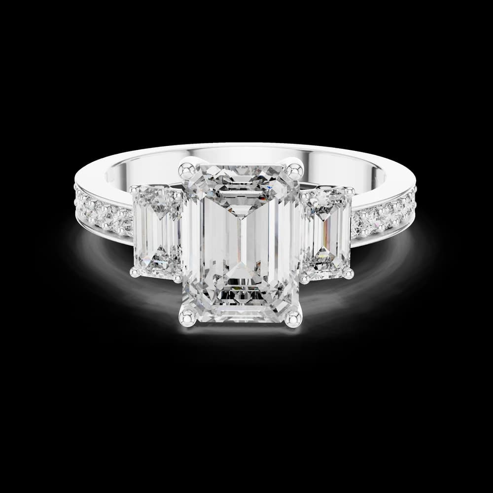 Three Stone Pavé Emerald Lab Grown Diamond Ring - Image 2 Three Stone Pavé Emerald Lab Grown Diamond Ring, view 2 of 5
