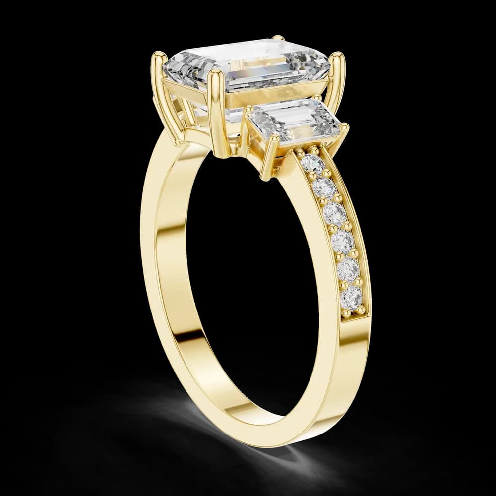 Three Stone Pavé Emerald Lab Grown Diamond Ring - Image 4 Three Stone Pavé Emerald Lab Grown Diamond Ring, view 4 of 5