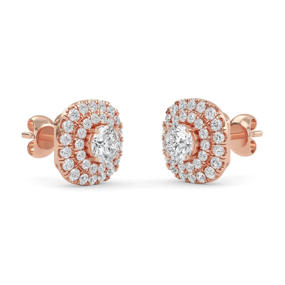 Sparkling Gold Halo Lab Grown Diamond Stud Earrings - Image 3 Sparkling Gold Halo Lab Grown Diamond Stud Earrings, view 3 of 4