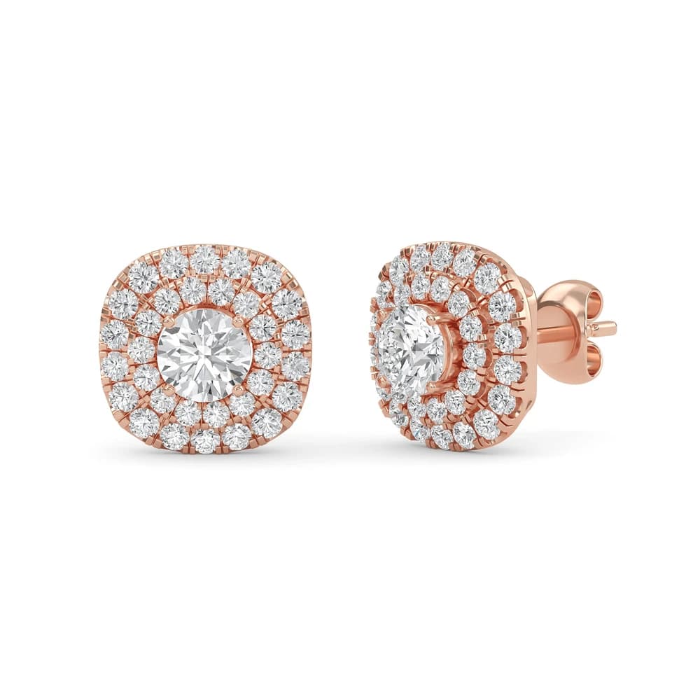 Sparkling Gold Halo Lab Grown Diamond Stud Earrings - Image 4 Sparkling Gold Halo Lab Grown Diamond Stud Earrings, view 4 of 4