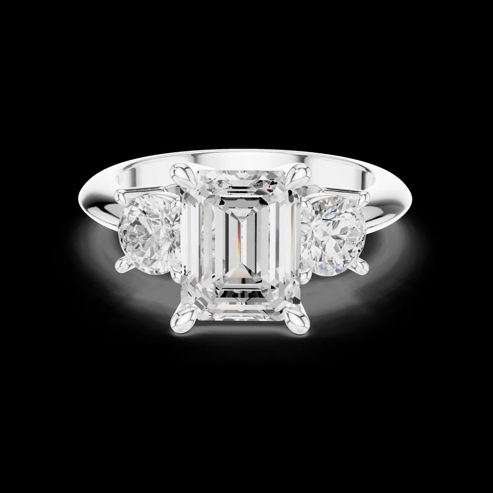 Emerald Cut With Round Side Stone Lab Grown Diamond Ring - Image 2 Emerald Cut With Round Side Stone Lab Grown Diamond Ring, view 2 of 6