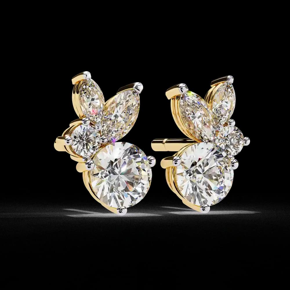Sparkling Marquise and Round Lab Grown Diamond Stud Earrings - Image 1 Sparkling Marquise and Round Lab Grown Diamond Stud Earrings, view 1 of 4