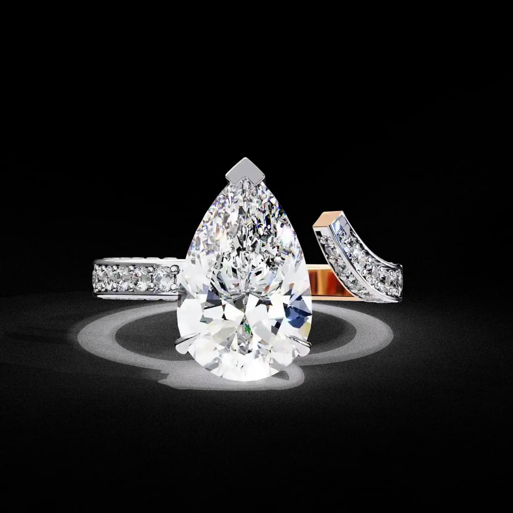 Split Shank pear shaped Lab Grown Diamond ring - Image 2 Split Shank pear shaped Lab Grown Diamond ring, view 2 of 15