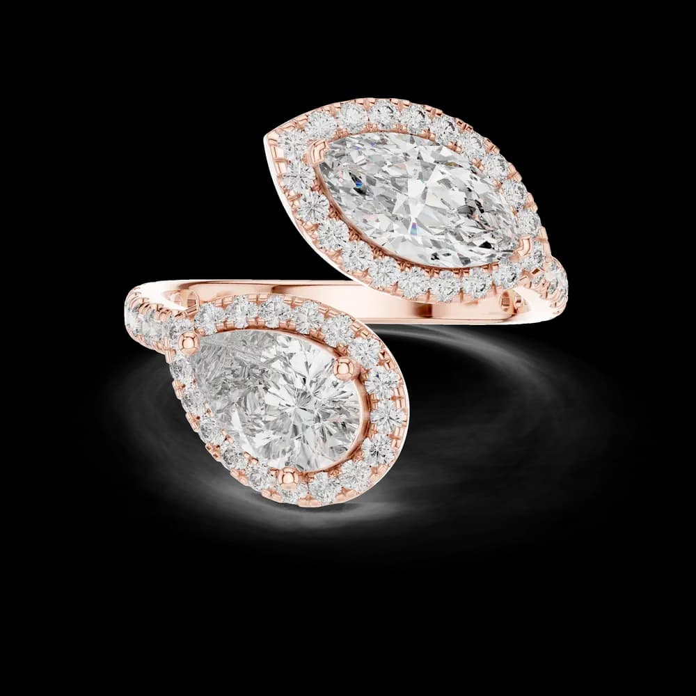 Marquise & Pear Halo Toi et Moi Ring - Image 1 Marquise & Pear Halo Toi et Moi Ring, view 1 of 6