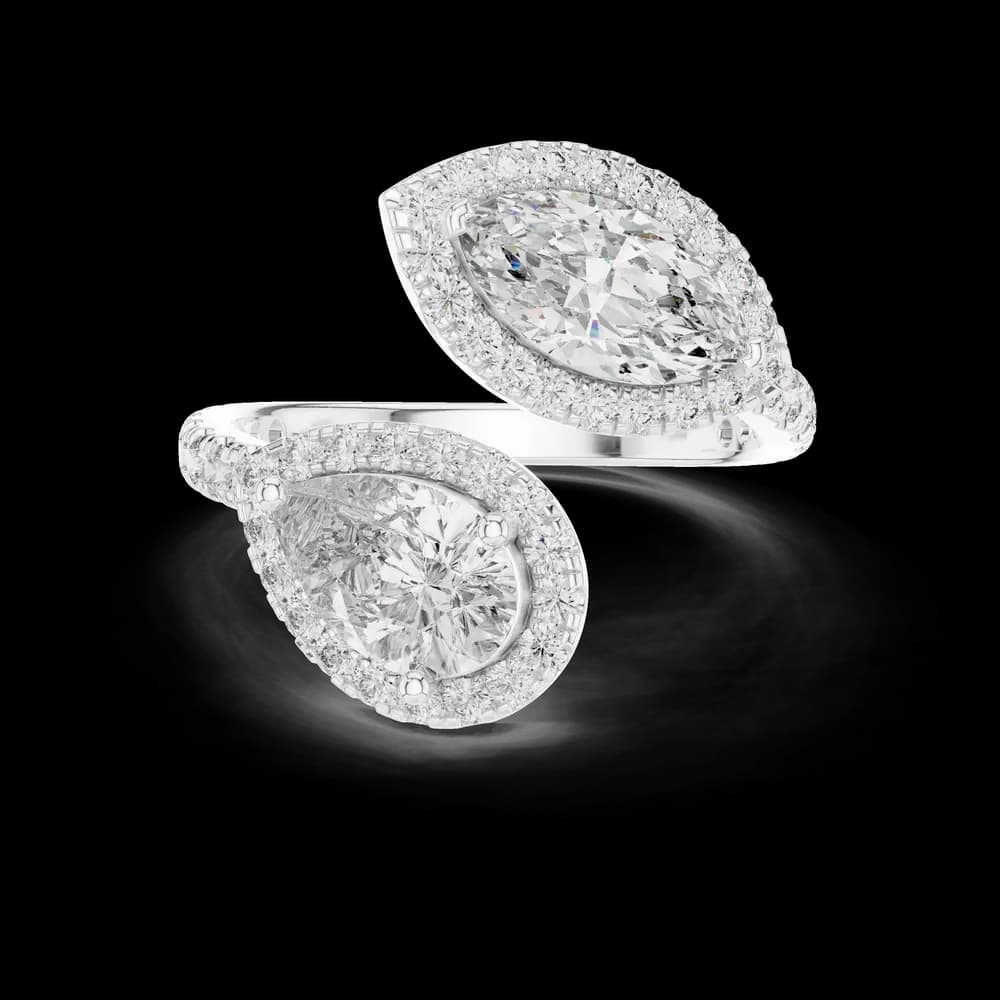 Marquise & Pear Halo Toi et Moi Ring - Image 2 Marquise & Pear Halo Toi et Moi Ring, view 2 of 6