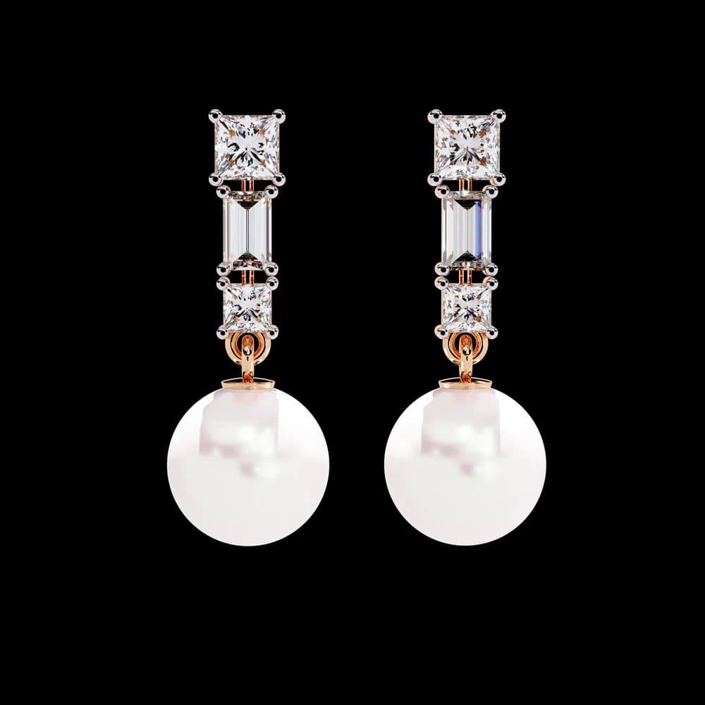 Square Cut Lab Grown Diamond Pearl Drops - Image 1 Square Cut Lab Grown Diamond Pearl Drops, view 1 of 15