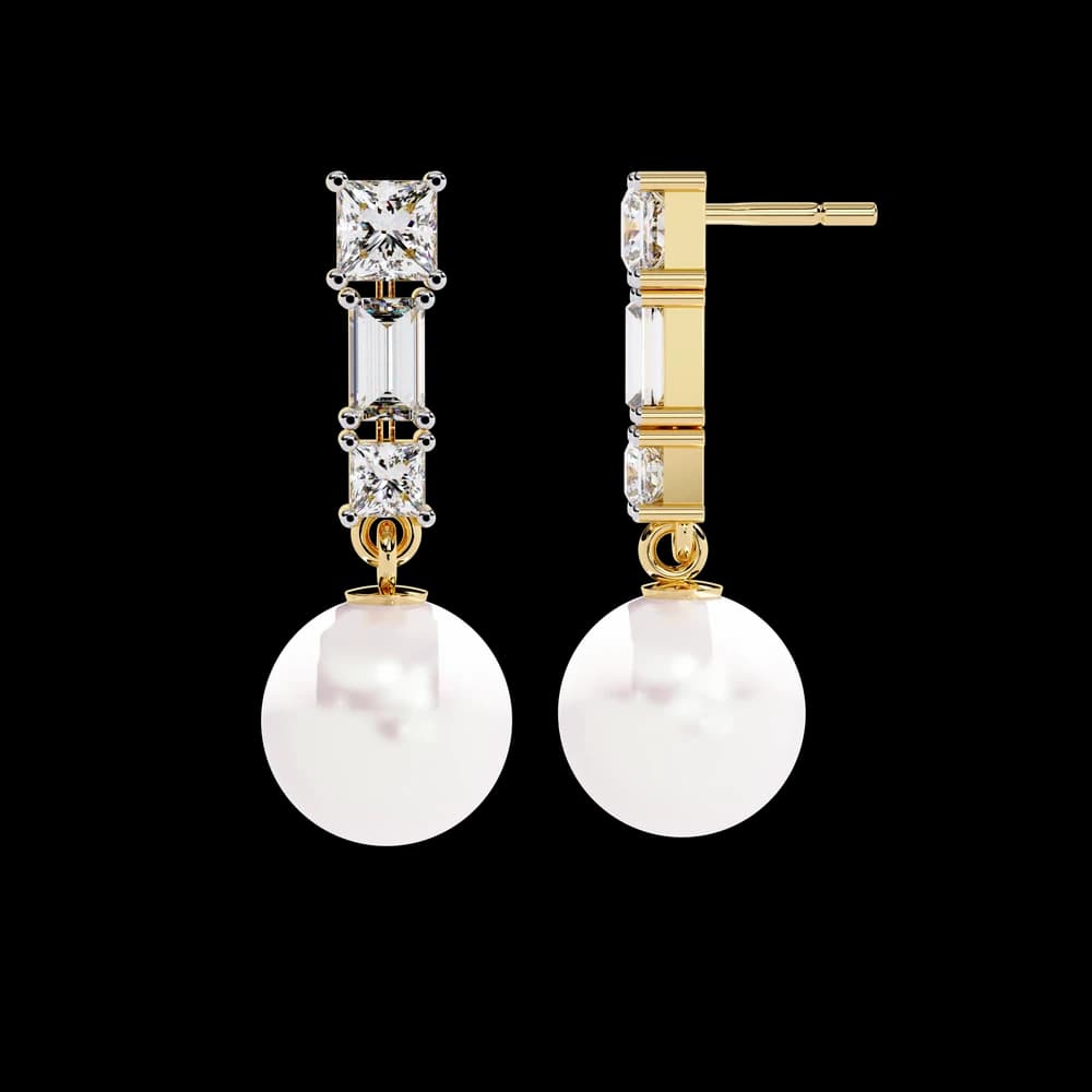 Square Cut Lab Grown Diamond Pearl Drops - Image 10 Square Cut Lab Grown Diamond Pearl Drops, view 10 of 15