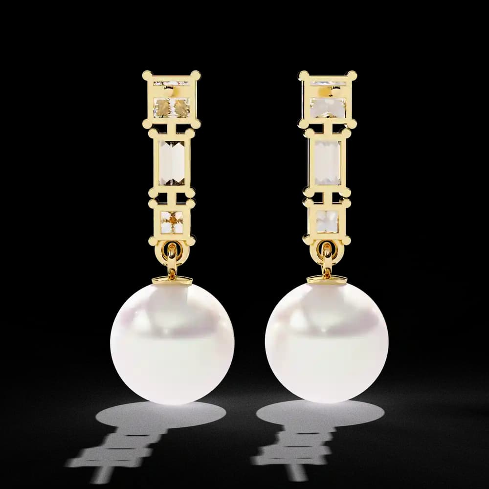 Square Cut Lab Grown Diamond Pearl Drops - Image 11 Square Cut Lab Grown Diamond Pearl Drops, view 11 of 15