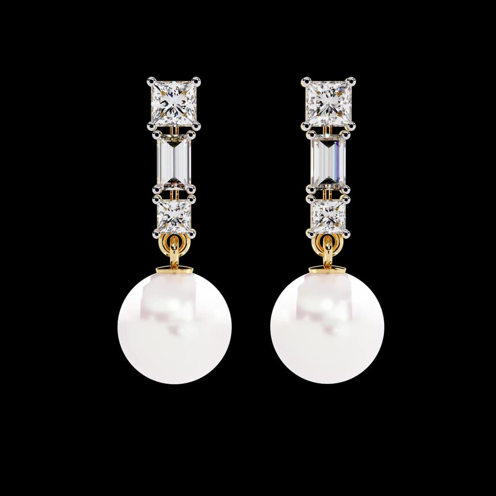 Square Cut Lab Grown Diamond Pearl Drops - Image 2 Square Cut Lab Grown Diamond Pearl Drops, view 2 of 15
