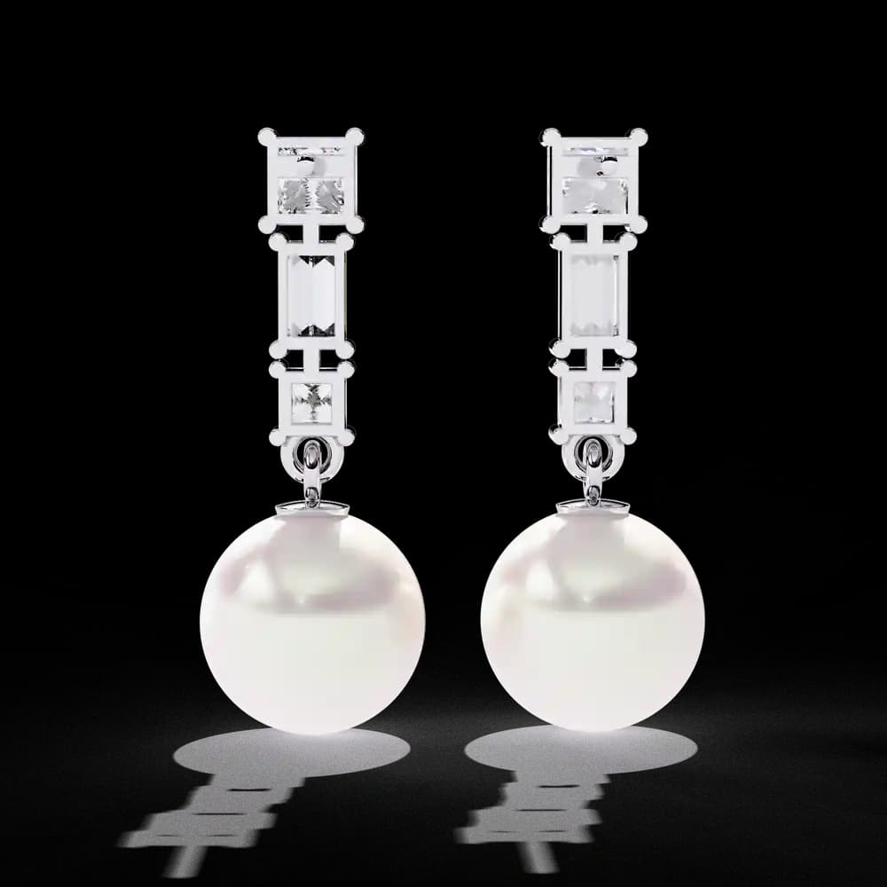 Square Cut Lab Grown Diamond Pearl Drops - Image 3 Square Cut Lab Grown Diamond Pearl Drops, view 3 of 15