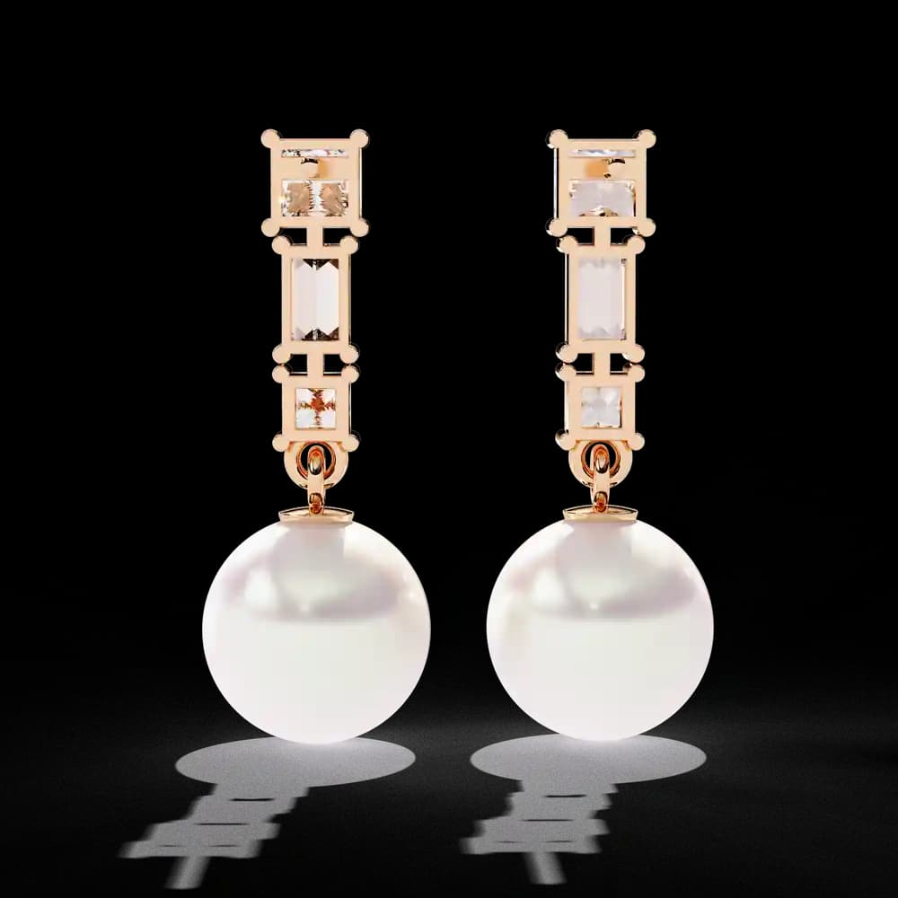 Square Cut Lab Grown Diamond Pearl Drops - Image 4 Square Cut Lab Grown Diamond Pearl Drops, view 4 of 15