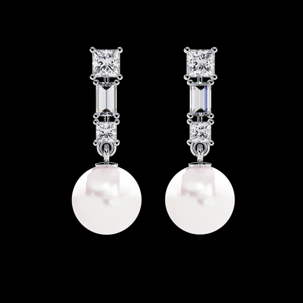 Square Cut Lab Grown Diamond Pearl Drops - Image 8 Square Cut Lab Grown Diamond Pearl Drops, view 8 of 15