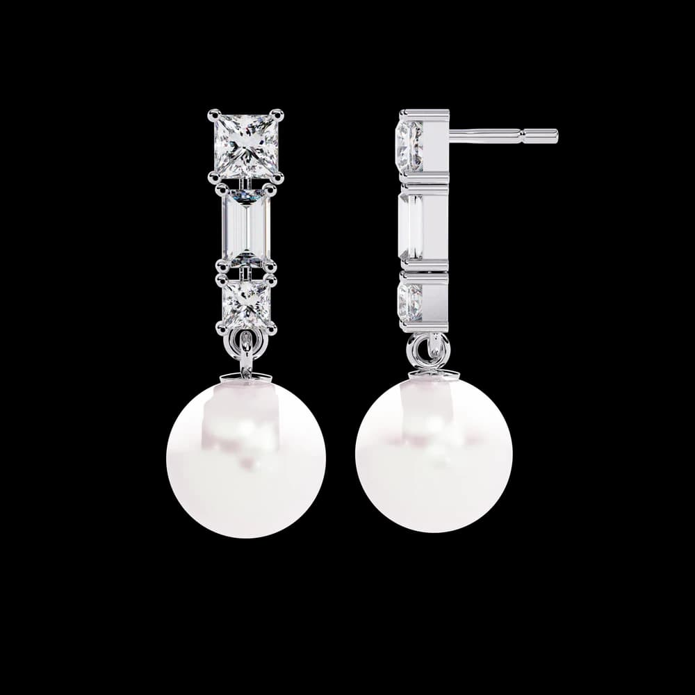 Square Cut Lab Grown Diamond Pearl Drops - Image 9 Square Cut Lab Grown Diamond Pearl Drops, view 9 of 15