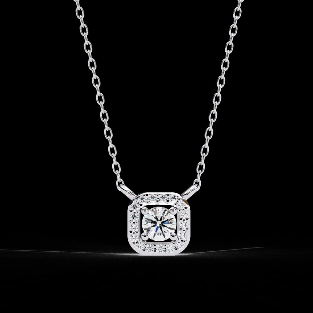 Square Halo Lab Grown Diamond Pendant Necklace - Image 8 Square Halo Lab Grown Diamond Pendant Necklace, view 8 of 11