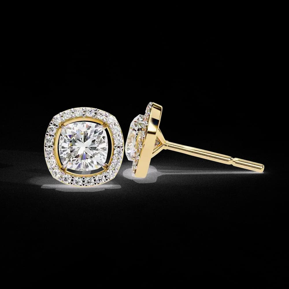 Classic Cushion Soliatire With Halo Lab Grown Diamond Stud Earrings - Image 1 Classic Cushion Soliatire With Halo Lab Grown Diamond Stud Earrings, view 1 of 4
