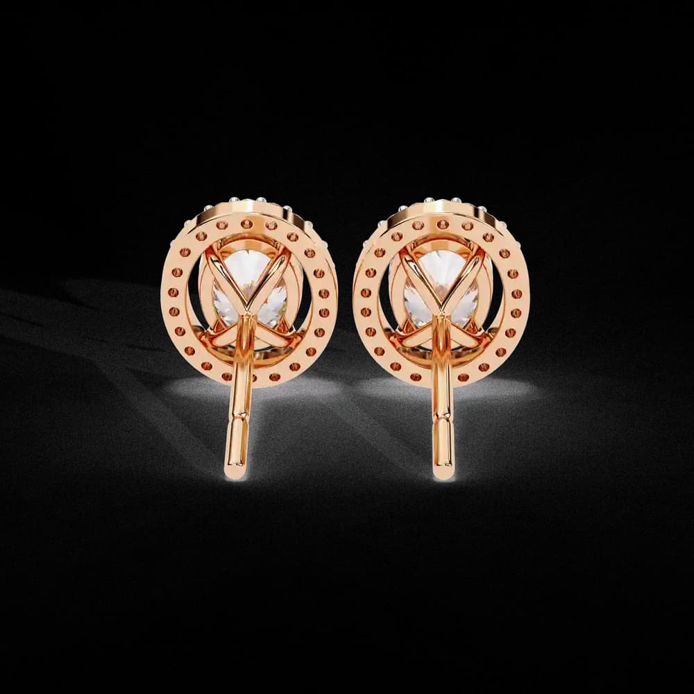 Classic Oval Solitaire With Halo Lab Grown Diamond Stud Earrings - Image 3 Classic Oval Solitaire With Halo Lab Grown Diamond Stud Earrings, view 3 of 4