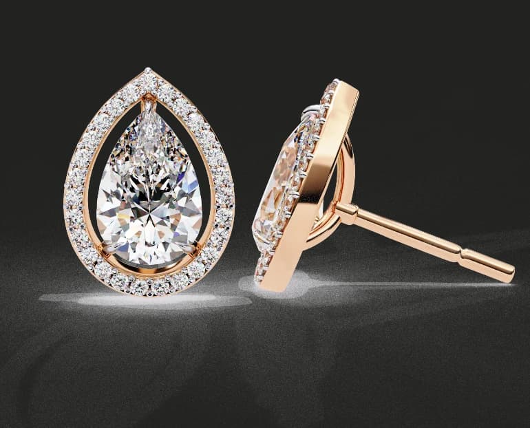 Classic Pear Solitaire With Halo Lab Grown Diamond Stud Earrings - Image 5 Classic Pear Solitaire With Halo Lab Grown Diamond Stud Earrings, view 5 of 8