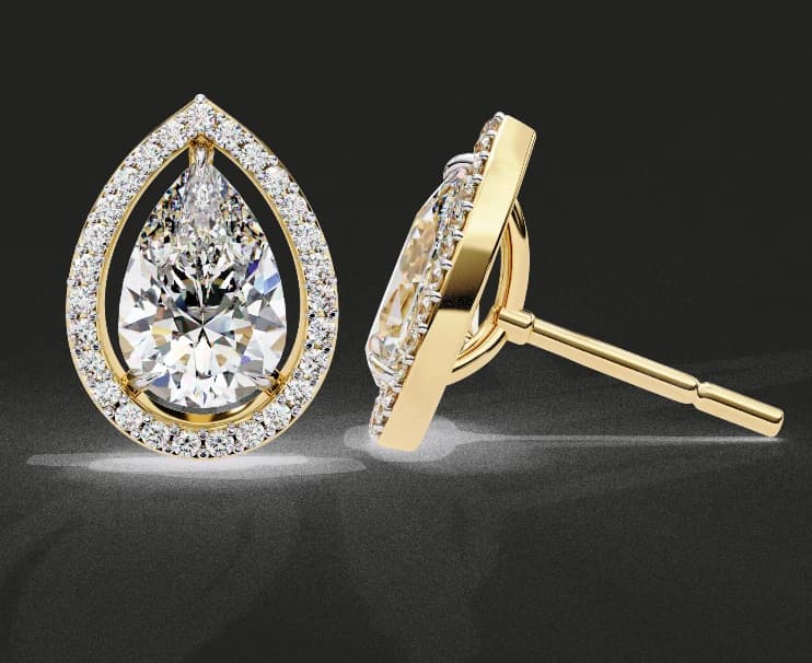 Classic Pear Solitaire With Halo Lab Grown Diamond Stud Earrings - Image 6 Classic Pear Solitaire With Halo Lab Grown Diamond Stud Earrings, view 6 of 8