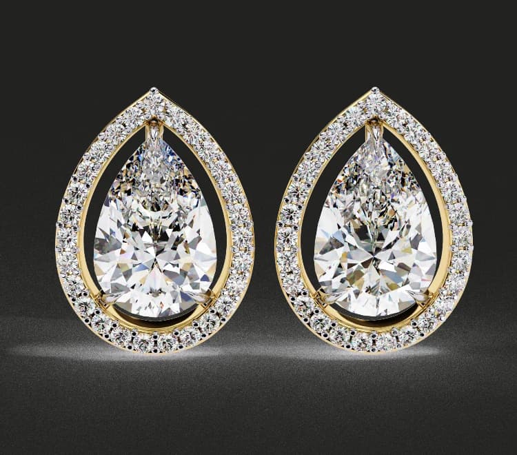 Classic Pear Solitaire With Halo Lab Grown Diamond Stud Earrings - Image 7 Classic Pear Solitaire With Halo Lab Grown Diamond Stud Earrings, view 7 of 8