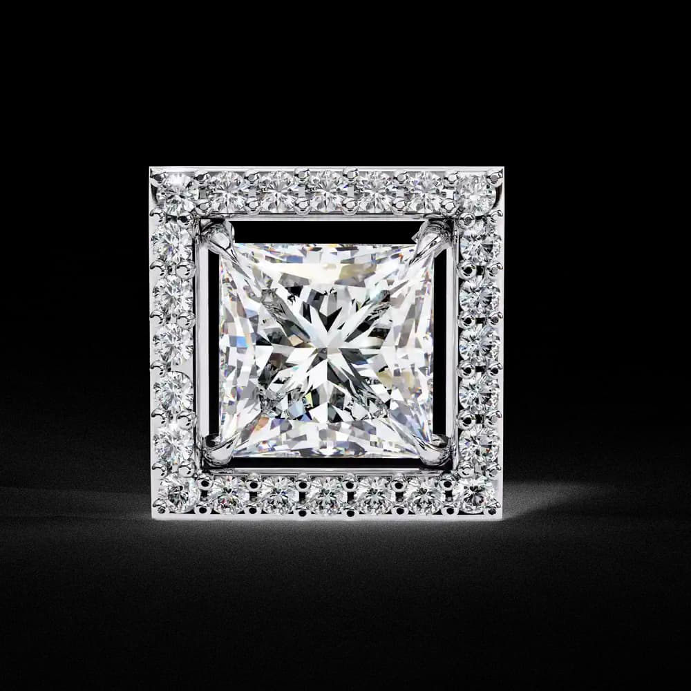 Classic Princess Soliatire With Halo Lab Grown Diamond Stud Earrings - Image 1 Classic Princess Soliatire With Halo Lab Grown Diamond Stud Earrings, view 1 of 3