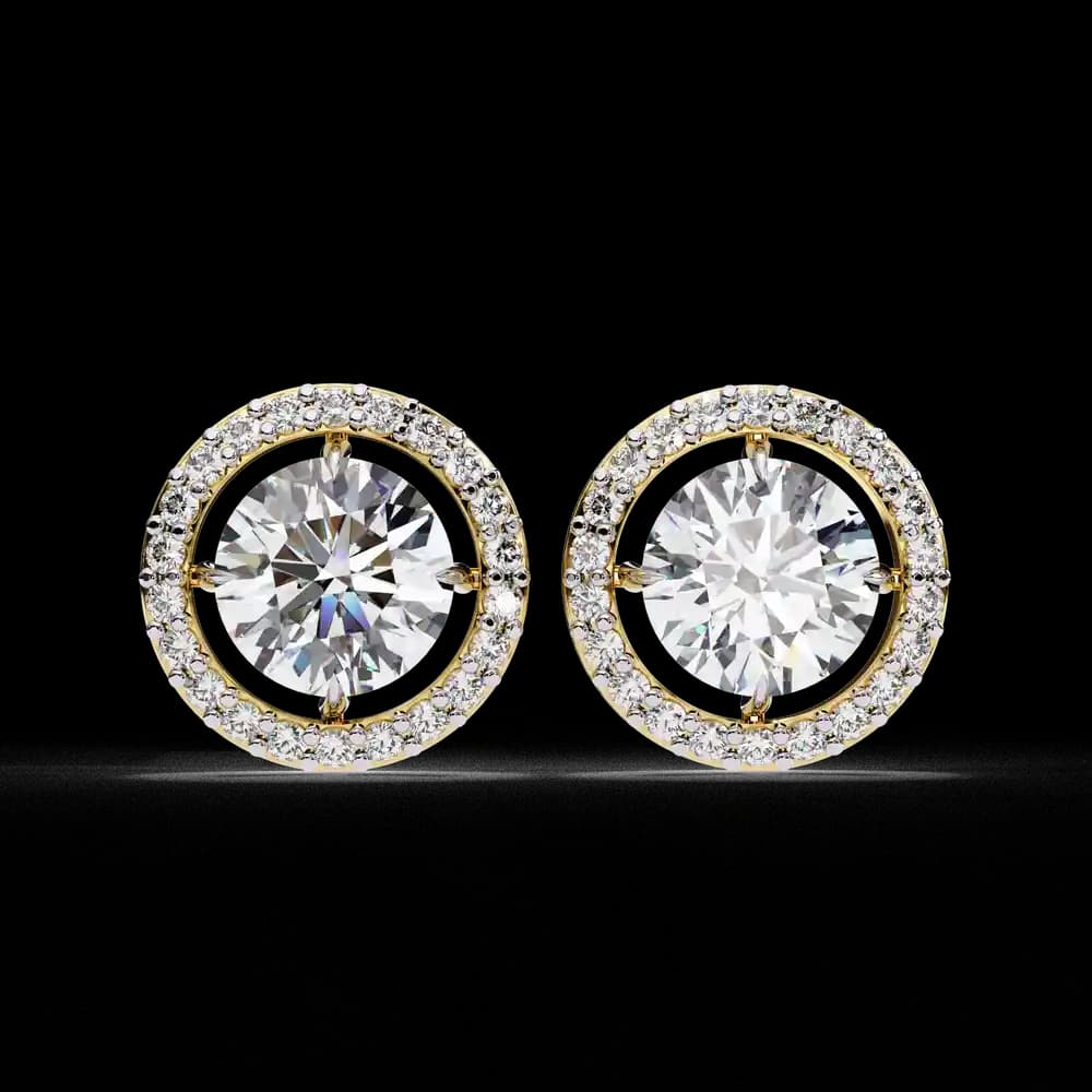 Classic Round Soliatire With Halo Lab Grown Diamond Stud Earrings - Image 1 Classic Round Soliatire With Halo Lab Grown Diamond Stud Earrings, view 1 of 23