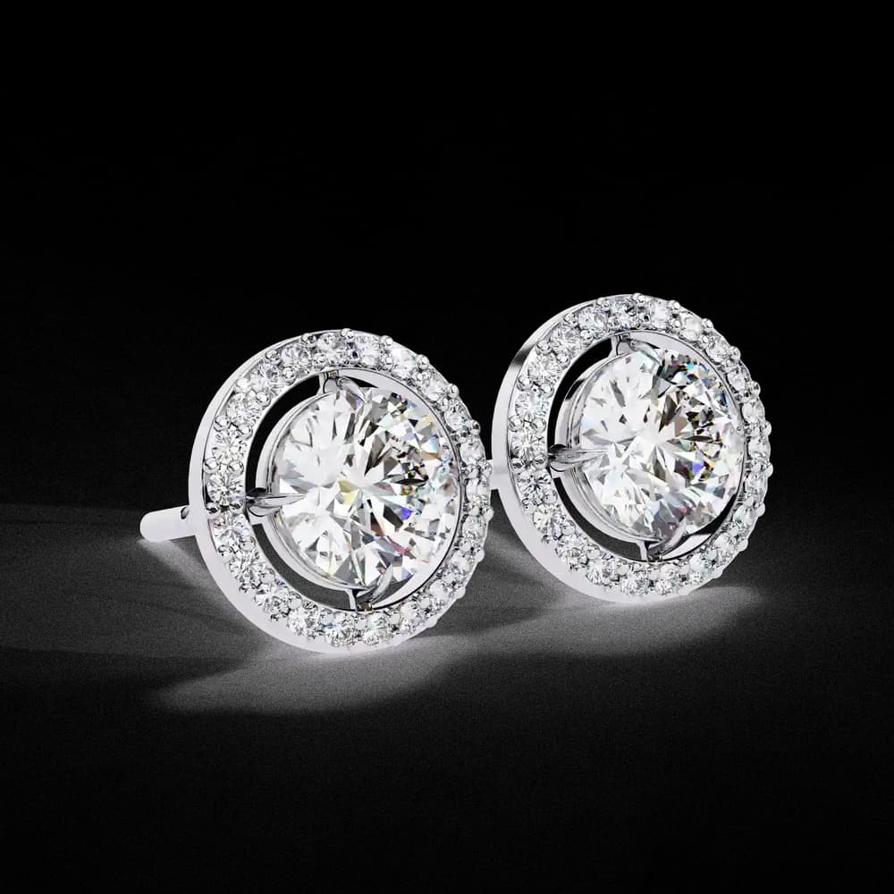 Classic Round Soliatire With Halo Lab Grown Diamond Stud Earrings - Image 18 Classic Round Soliatire With Halo Lab Grown Diamond Stud Earrings, view 18 of 23
