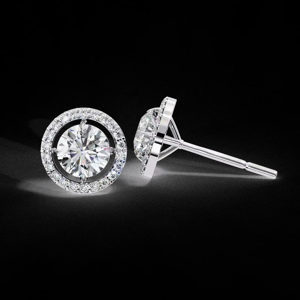 Classic Round Soliatire With Halo Lab Grown Diamond Stud Earrings - Image 22 Classic Round Soliatire With Halo Lab Grown Diamond Stud Earrings, view 22 of 23