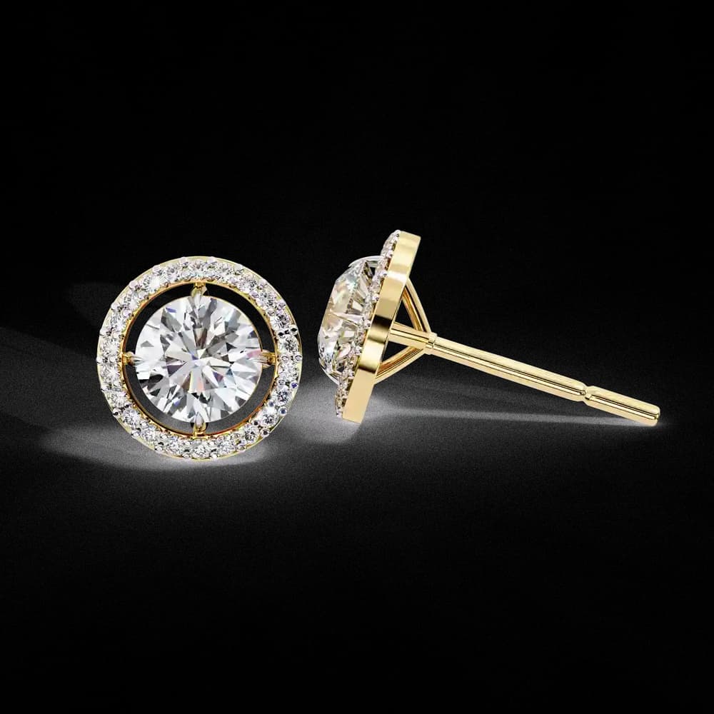 Classic Round Soliatire With Halo Lab Grown Diamond Stud Earrings - Image 23 Classic Round Soliatire With Halo Lab Grown Diamond Stud Earrings, view 23 of 23