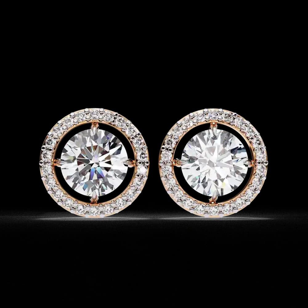 Classic Round Soliatire With Halo Lab Grown Diamond Stud Earrings - Image 3 Classic Round Soliatire With Halo Lab Grown Diamond Stud Earrings, view 3 of 23