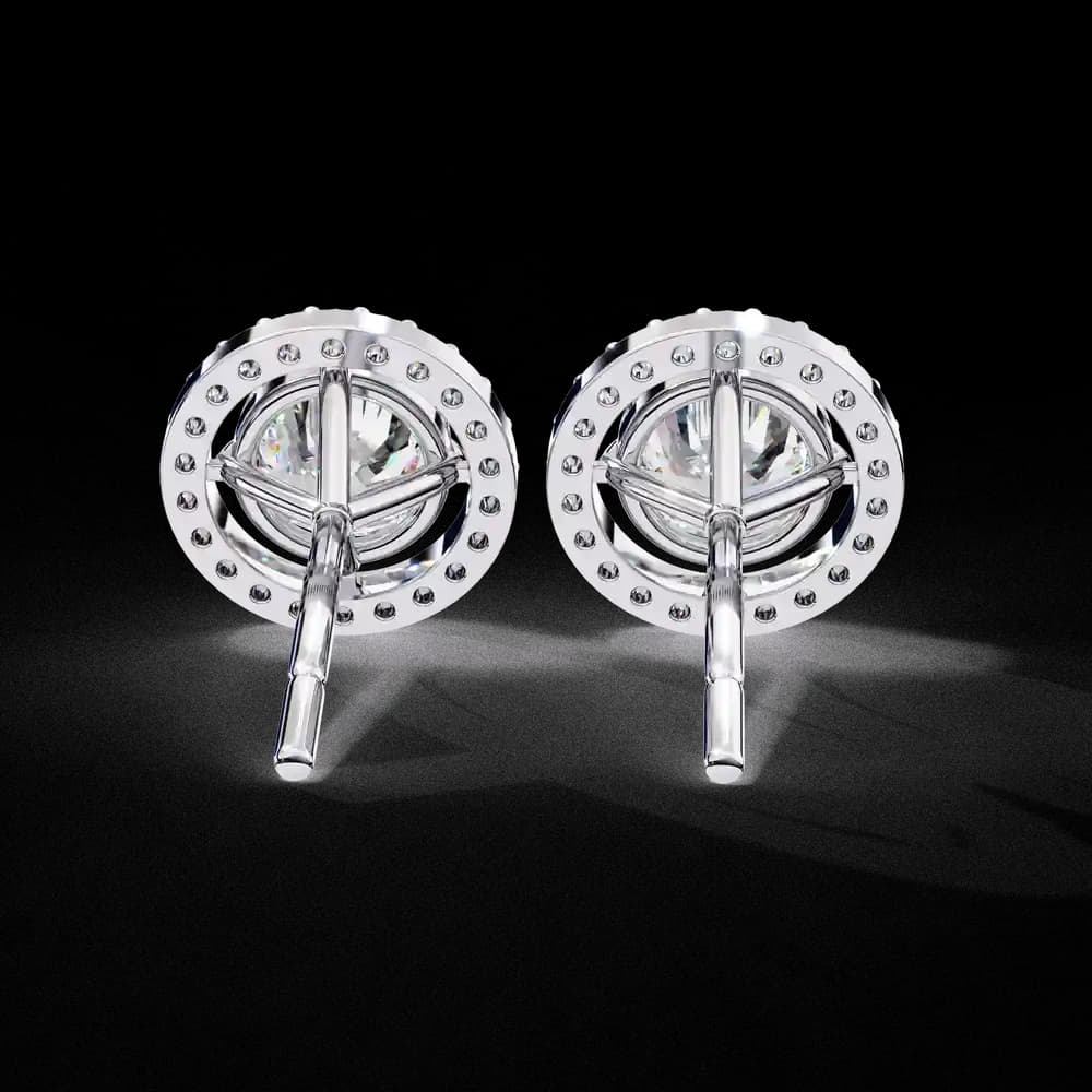 Classic Round Soliatire With Halo Lab Grown Diamond Stud Earrings - Image 4 Classic Round Soliatire With Halo Lab Grown Diamond Stud Earrings, view 4 of 23