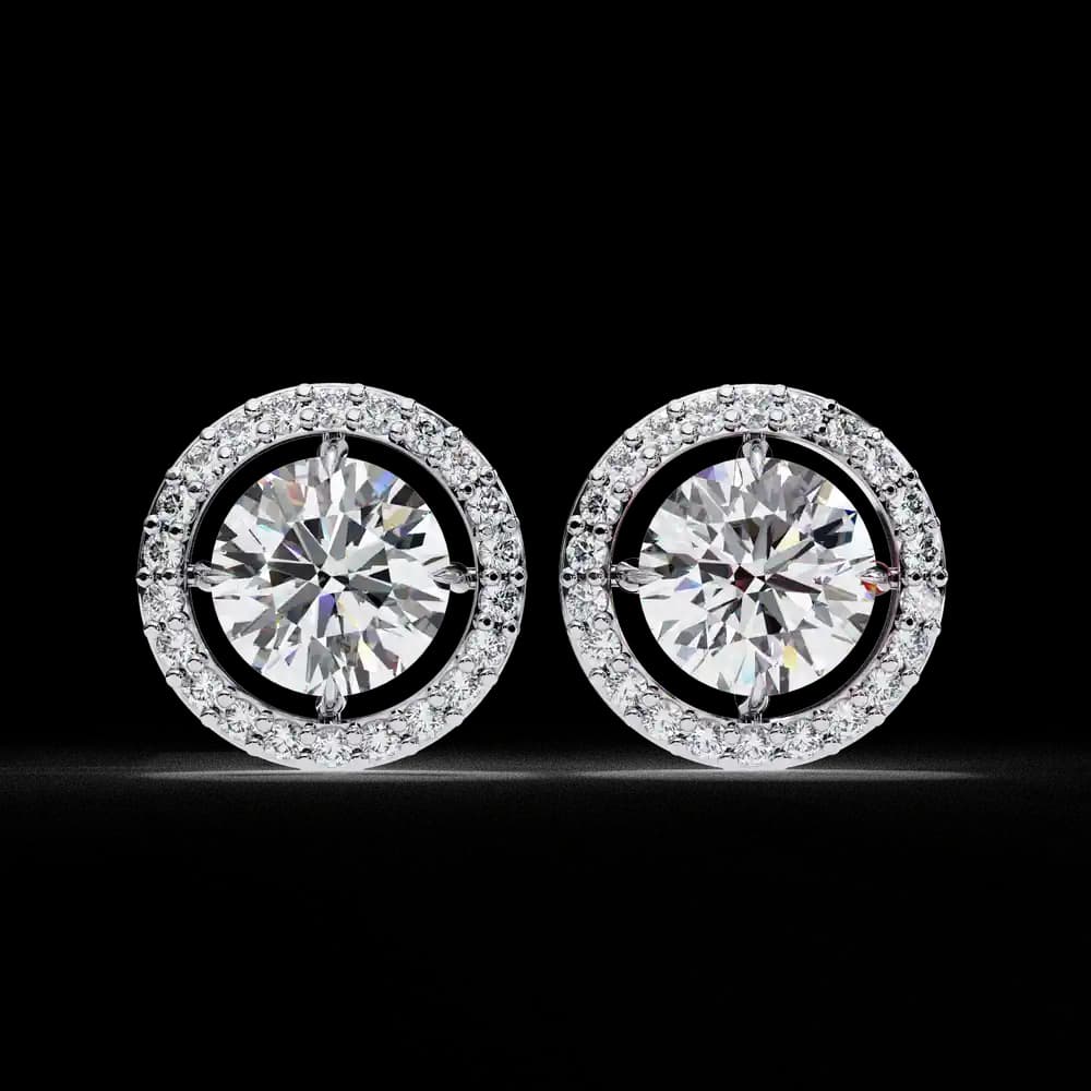 Classic Round Soliatire With Halo Lab Grown Diamond Stud Earrings - Image 6 Classic Round Soliatire With Halo Lab Grown Diamond Stud Earrings, view 6 of 23