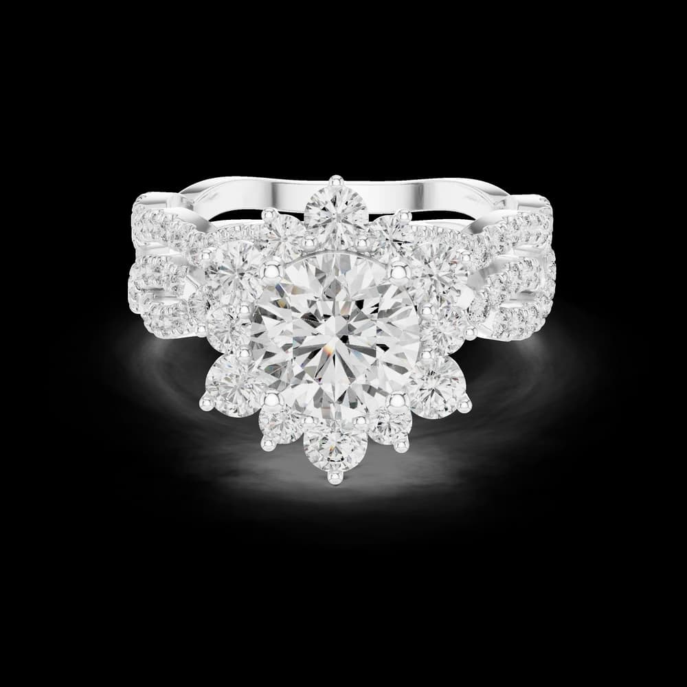 Round Halo Twisted Band Floral Lab Grown Diamond Ring - Image 2 Round Halo Twisted Band Floral Lab Grown Diamond Ring, view 2 of 6