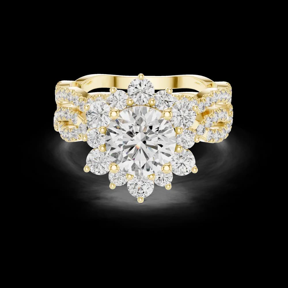 Round Halo Twisted Band Floral Lab Grown Diamond Ring - Image 3 Round Halo Twisted Band Floral Lab Grown Diamond Ring, view 3 of 6