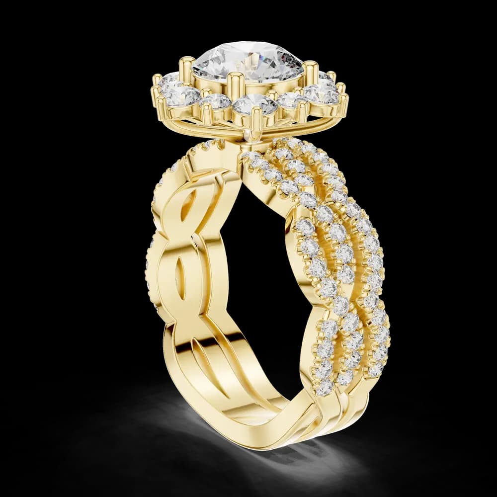 Round Halo Twisted Band Floral Lab Grown Diamond Ring - Image 4 Round Halo Twisted Band Floral Lab Grown Diamond Ring, view 4 of 6